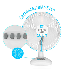 Stolní ventilátor 30 cm ADLER AD 7303 45W