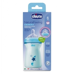 Kojenecká láhev CHICCO NATURALL FEELING 330ml od 6m+ modrá rychlý průtok 